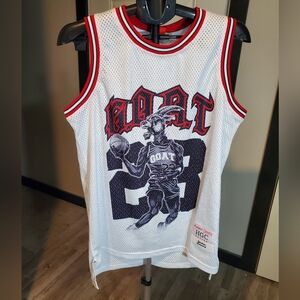 NWT Goat Mens #23 Jordan White Red Black B Ball Jersey SIZE SMALL